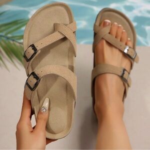 Unisex Cork Footbed Sandals Camel Adjustable Buckle W11 12 M9.5 10 EU44 New